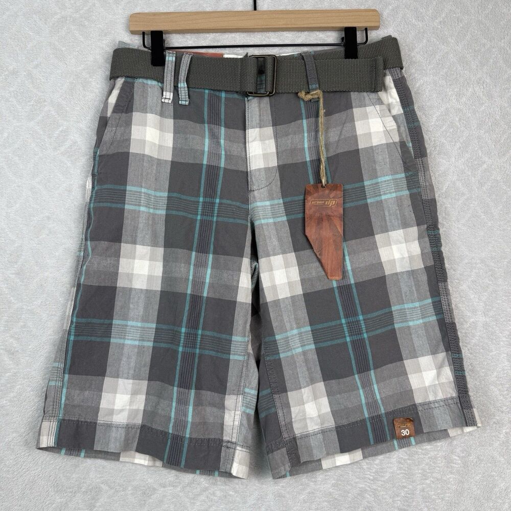 Urban Pipeline Shorts +Belt Men 30 Gray Blue Plaid Golf Skater Grunge Preppy Y2K